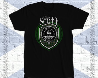 Camiseta clan Scott Tartan, camiseta Scott escocesa, apellido Scott, apellido Scott, apellido Scott, tartan Scott, cresta Scott, insignia Scott Clan Crest