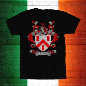 Kiely Family Crest T- Shirt, Kiely Coat of Arms, Kiely Shirt, Kiely Family Name, Irish Surname Gift, Kiely Surname, Irish Gifts