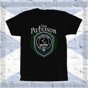 T-shirt en tartan du clan Paterson, t-shirt écossais Paterson, nom de famille Paterson, tartan Paterson, écusson Paterson, insigne de l’écusson du clan Paterson