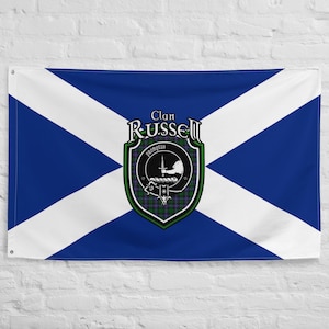 Clan Russell Scottish Family Crest, Scotland Flag | Scottish gifts for the home | Scottish Russell Clan Flag