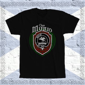 Camiseta Munro Tartan do clã, camiseta Munro escocesa, sobrenome Munro, tartan Munro, crista Munro, emblema da crista do clã Munro