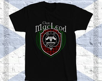 Clan MacLeod Tartan T-Shirt, Scottish MacLeod Tshirt, MacLeod Cognome, MacLeod Tartan, MacLeod Crest, MacLeod Clan Crest Badge