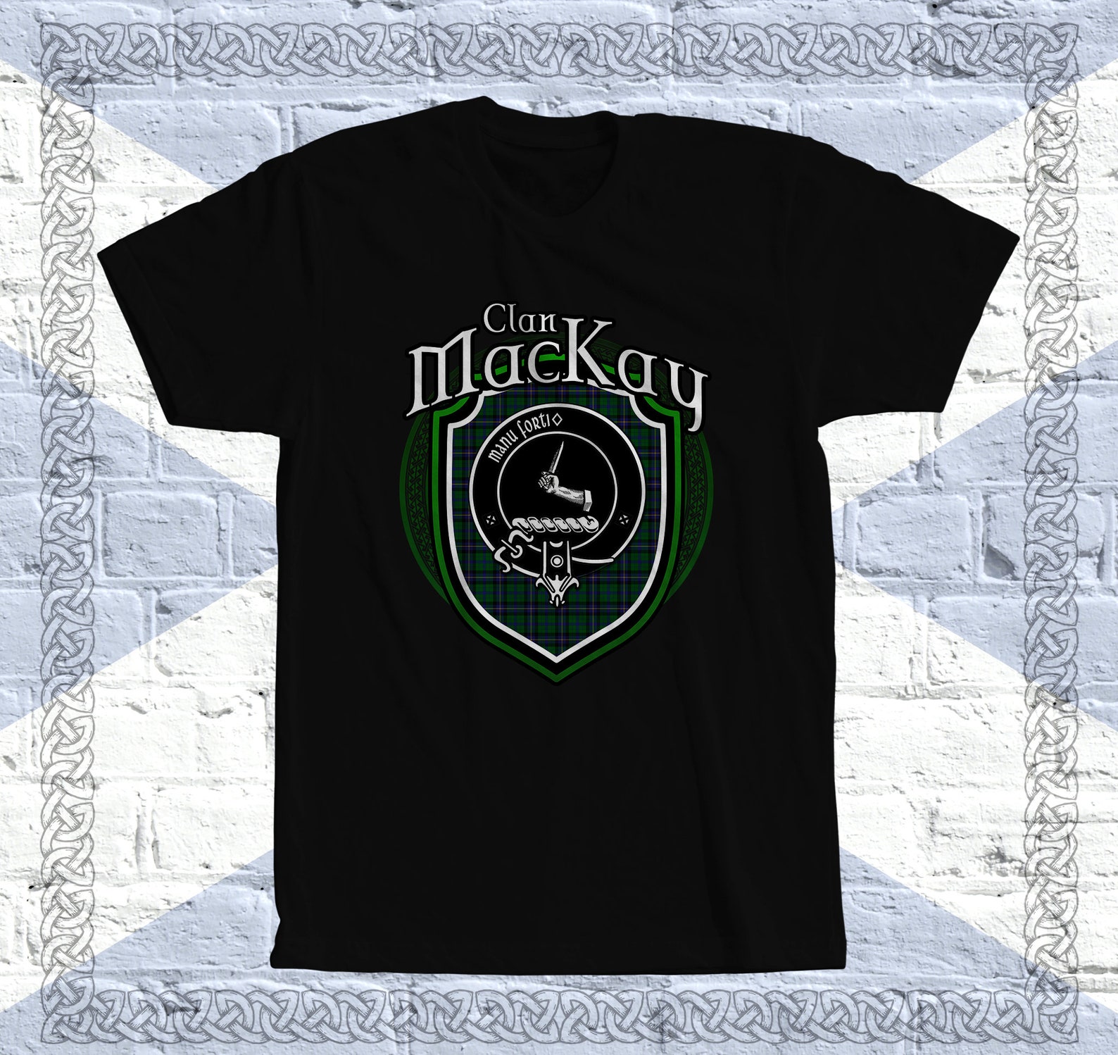 MacKay Blue Tartan Crest Birdseye Mesh Polo Shirt