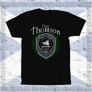 Clan Thomson Tartan T-Shirt, Scottish Thomson Tshirt, Thomson Family Name, Thomson Tartan, Thomson Crest, Thomson Clan Crest Badge
