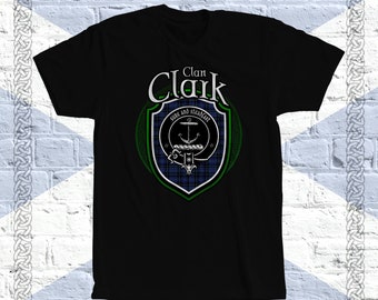 Clan Clark Tartan T-Shirt, Scottish Clark Tshirt, Clark Last Name, Clark Family Name, Clark Tartan, Clark Crest, Clark Clan Crest Badge