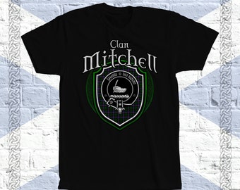 Clan Mitchell Tartan T-Shirt, Scottish Mitchell Tshirt, Mitchell Family Name, Mitchell Tartan, Mitchell Crest, Mitchell Clan Crest Badge