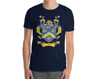Lynch Family Crest T- Shirt, Lynch Coat of Arms, Lynch Shirt, Lynch Family Name, Irish Surname Gift, Lynch Surname, Irish Gifts
