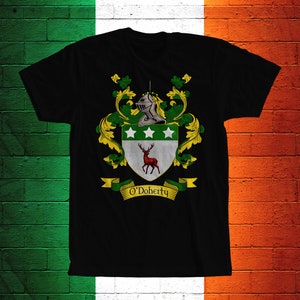 O&#39;Doherty Family Crest T- Shirt, O&#39;Doherty Coat of Arms, O&#39;Doherty Shirt, O&#39;Doherty Family Name, Irish Surname Gift, O&#39;Doherty Surname,