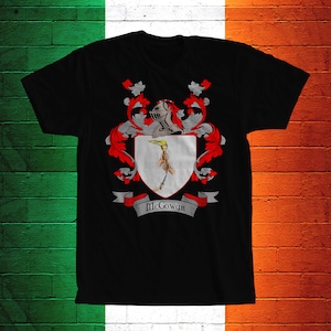 McGowan Family Crest T- Shirt, McGowan Coat of Arms, McGowan Shirt, McGowan Family Name, Irish Surname Gift, McGowan Surname, Irish Gifts