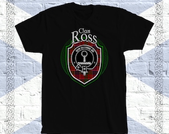 Clan Ross Tartan T-Shirt, Scottish Ross Tshirt, Ross Last Name, Ross Family Name, Ross Tartan, Ross Crest, Ross Clan Crest Badge