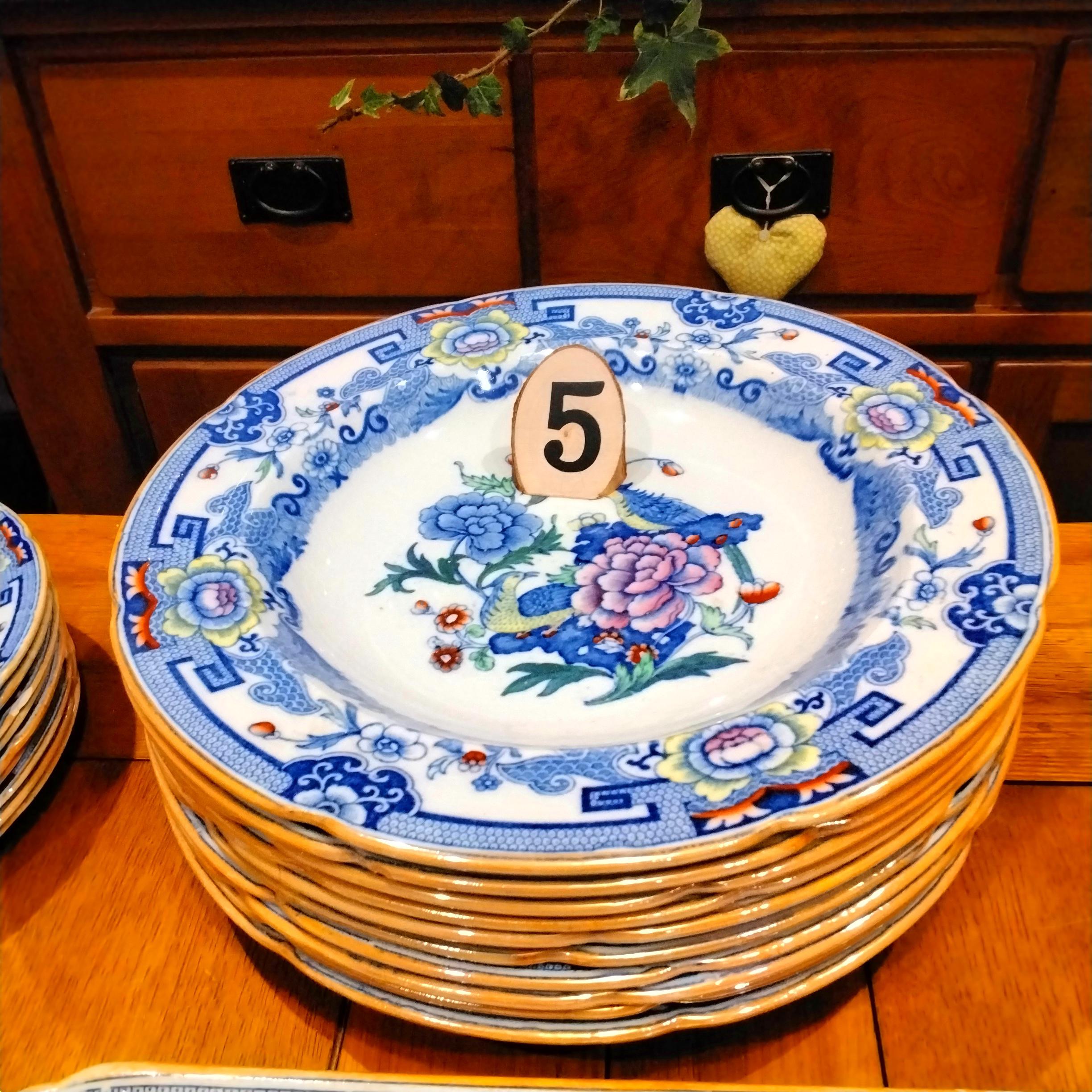 Masons Ironstone Pattern Blue Pheasant 9799, Hand Coloured