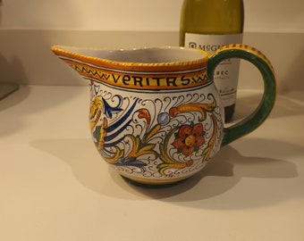 RICO DERUTO wine jug hand painted italy. All the colours of the Mediterranean.In vino veritas.