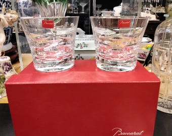 Bacarrat crystal tumblers,  pair, wave design 8cm x 9.5cm. Gift boxed as new