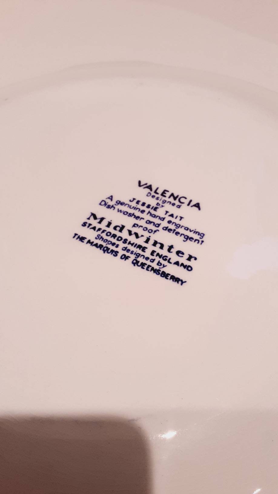 Lot de 4 assiettes plates vintage Midwinter Ltd, motif Angleterre rurale, bleu Transferware, Burslem England, 1932-1941