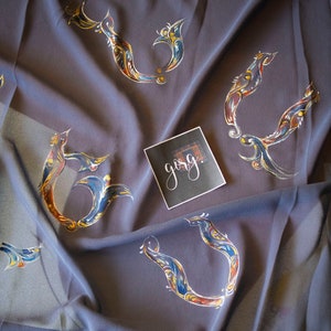 Armenian hand-painted alphabet on scarfs