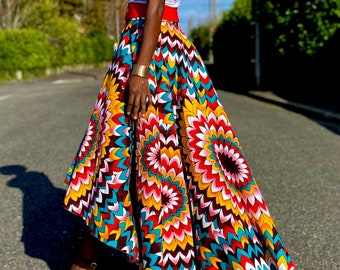 Colorful asymmetric maxi skirt in wax