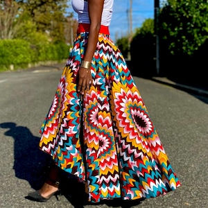 Colorful asymmetric maxi skirt in wax image 1