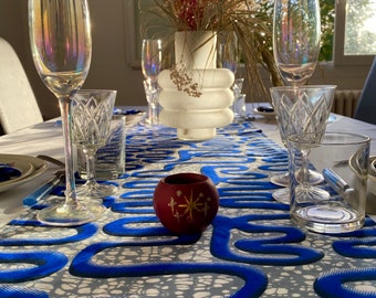 Wax table runner and 6 matching napkins-Handmade African Wax Table Runner and Napkins Set for Elegant Dining Table Decor