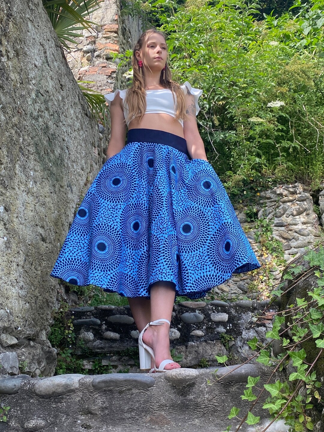 Jupe midi bleue en wax - Etsy France