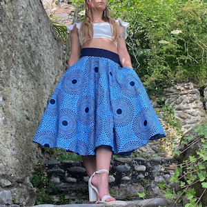 Blue wax midi skirt
