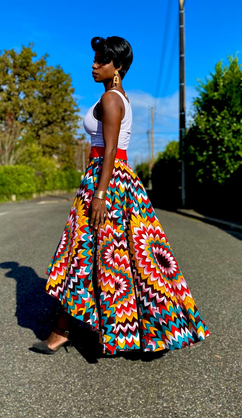 Colorful asymmetric maxi skirt in wax image 1