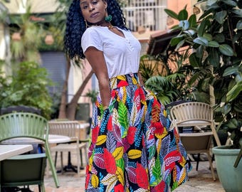 Jupe midi colorée en wax