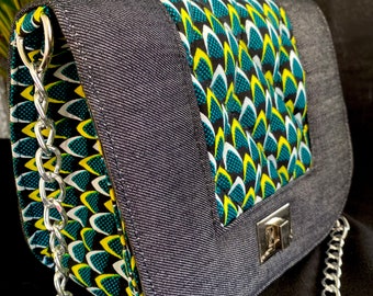 Sac en tissu wax et jean , Ankara bag