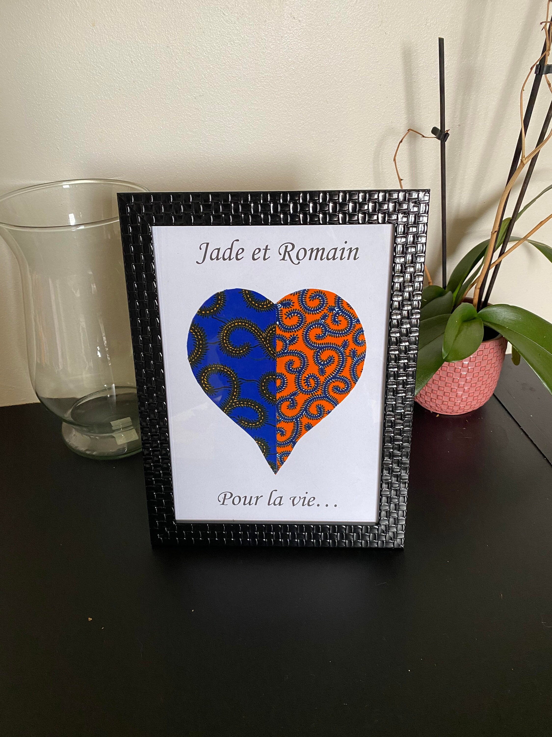 Cadre Affiche Coeur en Tissu Wax