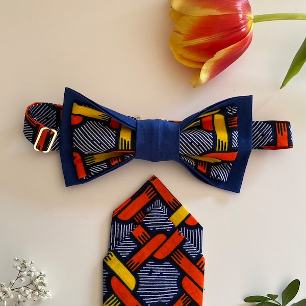 Noeud papillon en wax et sa pochette assortie-Cotton and Wax Bow Tie with Matching Pouch - The Perfect Men's
