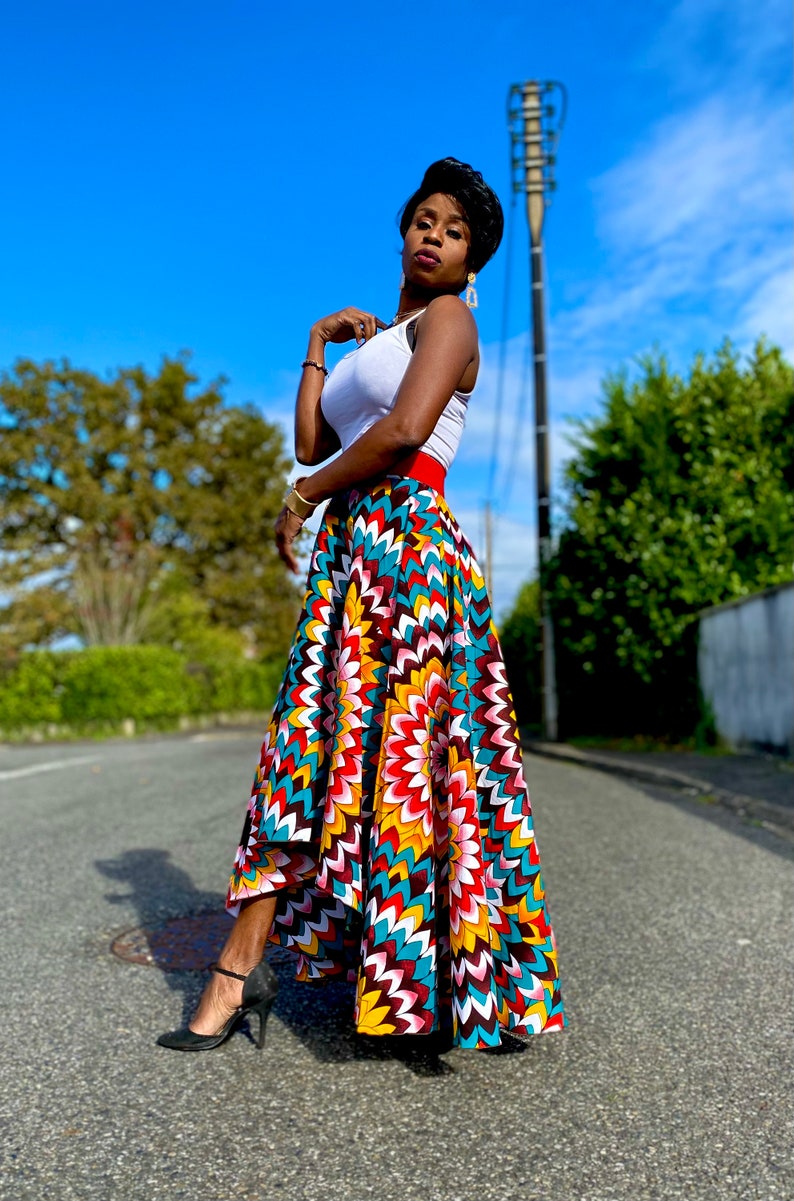 Colorful asymmetric maxi skirt in wax image 3