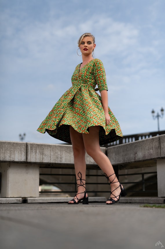Robe portefeuille courte en wax Etsy France