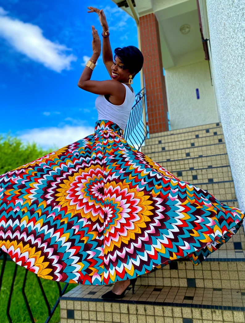 Colorful asymmetric maxi skirt in wax image 7