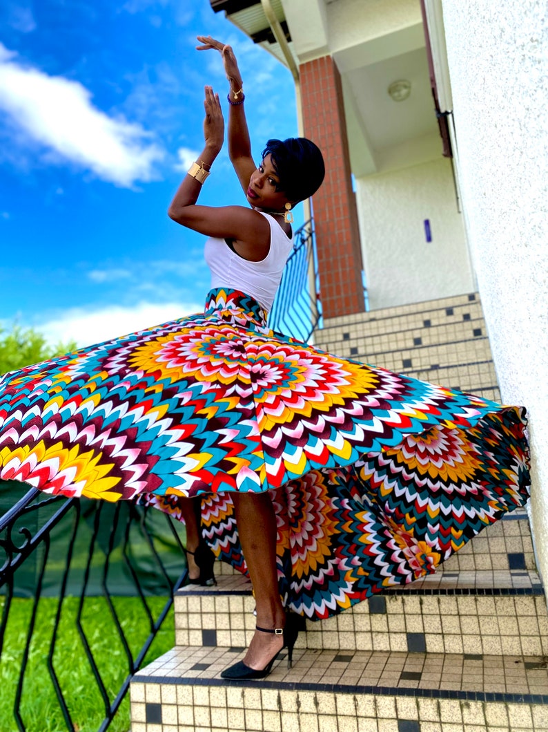 Colorful asymmetric maxi skirt in wax image 2