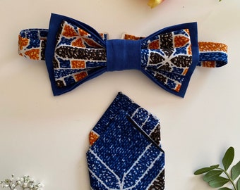 Noeud papillon en wax et pochette assortie-Stylish African-Inspired Cotton and Wax Bow Tie with Matching Pouch - The Perfect Collar Tie