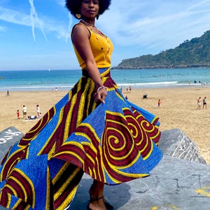 Maxi asymmetrical colored wax skirt
