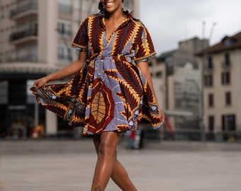 Robe estivale à col chemise-  Stylish Women's Collar Shirts for Summer: From Top-Buttoned to Belted Shirt Dresses and African Wax Prints