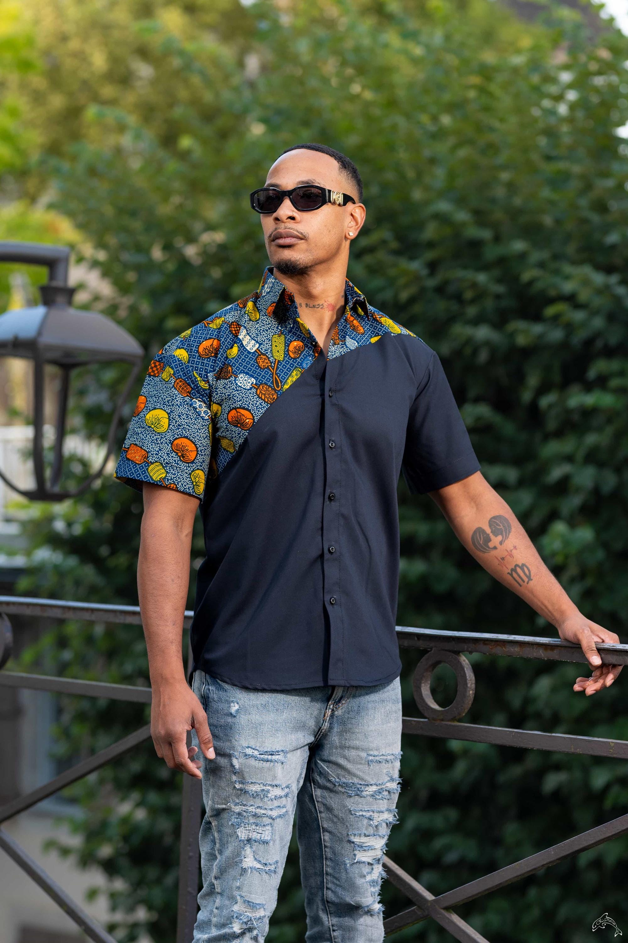 Chemise Homme Africaine Pagne Blanc Taille S – Manches Courtes Col Boutonné