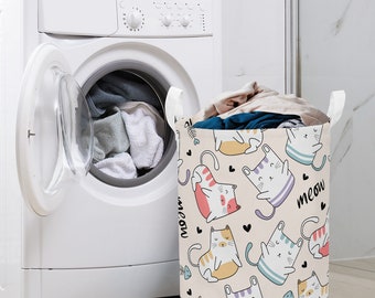 Round Laundry Basket with Enticing Cat Meows