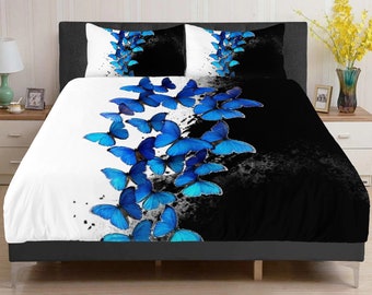 SF_F7 Beddings Blue Butterflies on black and white