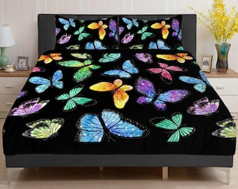 Butterfly Theme Bedding, Floral Comforter Set, Home Decor Gift Idea, Nature Inspired Bedspread