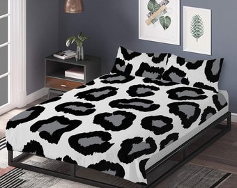 Bedding Leopard print black, white and grey