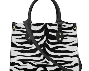 Luxury Women PU Tote Bag - Black White Tiger decoration