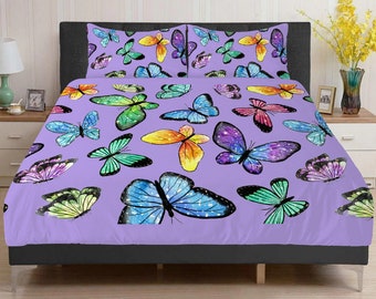 Butterfly Theme Bedding, Floral Comforter Set, Home Decor Gift Idea, Nature Inspired Bedspread