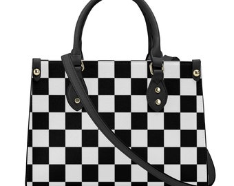 Luxury Women PU Tote Bag - Black and White