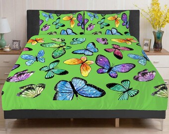 Bedding Set with Colorful Butterflies, Unique Gift Idea for Home Decor, Modern Style