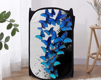 SF_D99 Laundry Hampers Black White with Butterflies