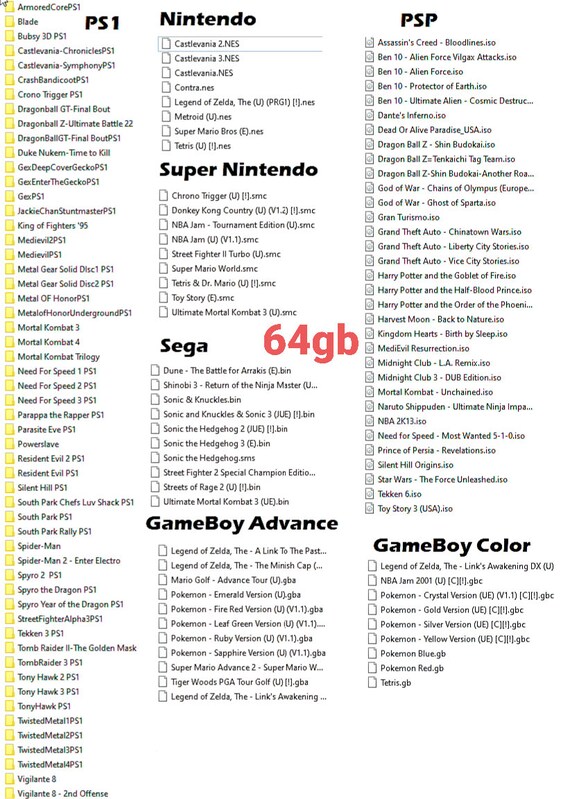 Psp 3000 00 1000 64gb 128gb Modded Ps1 Gba Gbc Sega Nes Etsy