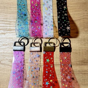 Transparent Jelly Key Fob | Holographic Stars Wristlet | Keychain | Key Holder | Gift | Party Favors | Cute | Clear Wristlet | Trendy | Holo