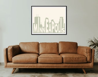 Minneapolis Skyline Typografie Druck (Mint) | Typografie Wandkunst | Minneapolis Kunstdruck | Druckbare Wandkunst