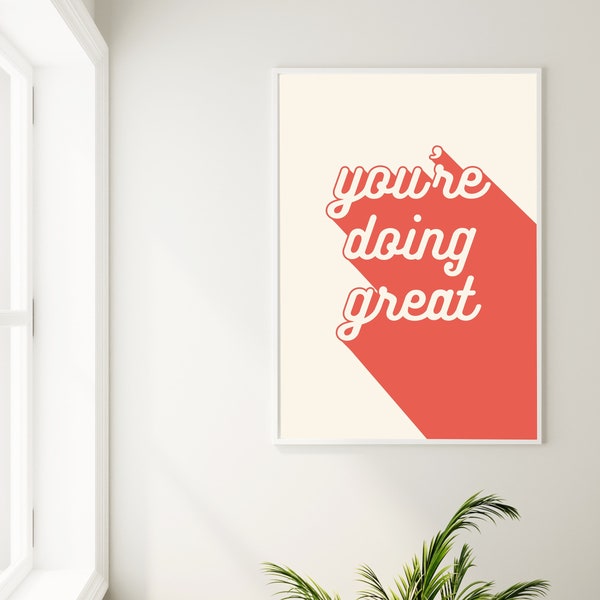 You're Doing Great Print, Red | Typography Art Print | Digital Print | Typography Wall Art